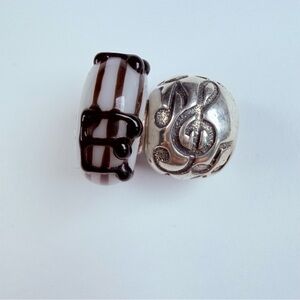 2 Music Note Sterling Silver and Glass Bead Charm Set